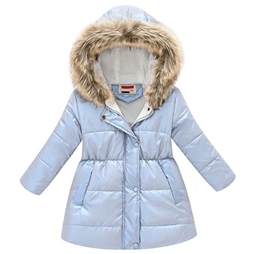 LSHDCER Kinder Winterjacke Mädchen Wintermantel Baumwolle gefuetterte Winter Jacke Warm Kinderjacke Steppjacke, Hellblau, 122-128 von LSHDCER