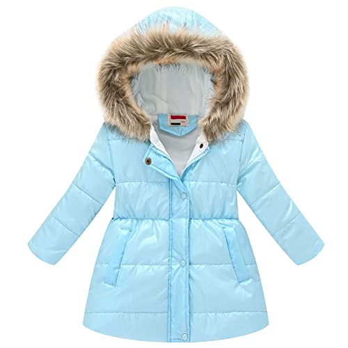 LSHDCER Kinder Winterjacke Mädchen Wintermantel Baumwolle gefuetterte Winter Jacke Warm Kinderjacke Steppjacke, Himmelblau, 134-140 von LSHDCER