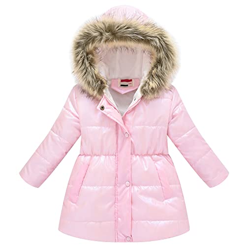 LSHDCER Kinder Winterjacke Mädchen Wintermantel Baumwolle gefuetterte Winter Jacke Warm Kinderjacke Steppjacke, Rosa, 116 von LSHDCER