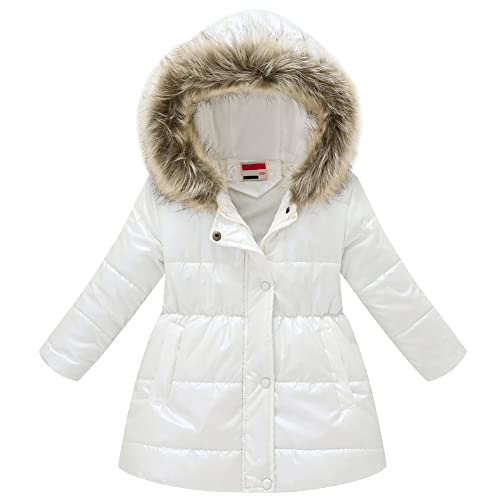 LSHDCER Kinder Winterjacke Mädchen Wintermantel Baumwolle gefuetterte Winter Jacke Warm Kinderjacke Steppjacke, Weiß, 146 von LSHDCER