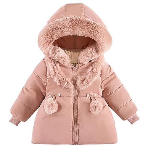 LSHDCER Kinder Winterjacke Mädchen Wintermantel mit Fellkapuze Mädchen Steppjacke Einfarbig Warm Verdichte Winterjacke, Rosa, 104-110 (Etikettengröße: XXL/110) L2A02P11 von LSHDCER