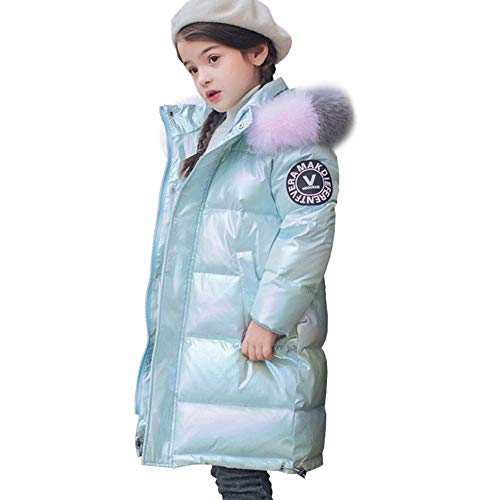 LSHDCER Kinder Winterjacke Mädchen Wintermantel mit Fellkapuze Warm Daunenjacke Steppjacke Lange Winter Parka Kinderjacke, Hellblau, 146 von LSHDCER