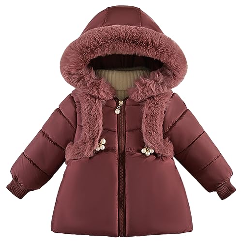 LSHDCER Kinder Winterjacke Mädchen Wintermantel mit Kapuze Warme Steppjacke Winter Jacke Einfarbig Outdoorjacke, Tiefrot, 74-80 (Etikettengröße: L/90) L2A04R09 von LSHDCER