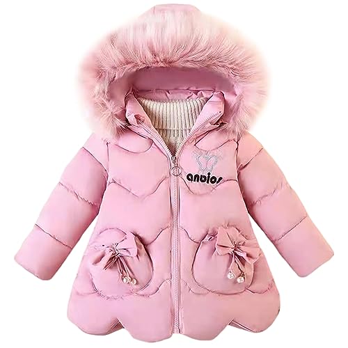 LSHDCER Kinder Winterjacke Mädchen mit Abnehmbarer Kapuze Warm Wintermantel Verdichte Steppjacke Kinderjacke, Rosa, 116 (Etikettengröße: 120/XXL) L2973P12 von LSHDCER