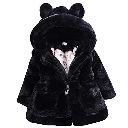 LSHDCER Kinder Wintermantel Mädchen Winterjacke mit Fellkapuze Süße Warm Winter Mantel Jacke Kinderjacke, Schwarz, 122-128 von LSHDCER