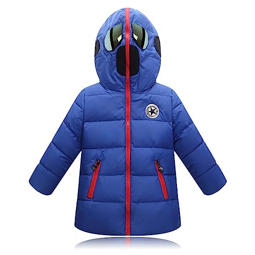 LSHDCER Winterjacke Jungen Wintermantel Mädchen Steppjacke Kinder Baumwolle Winter Mantel Mit Kapuze und Augenmaske Warm Outdoorjacke, Blau, 122-128 (Etikettengröße: 130) L2965L13 von LSHDCER