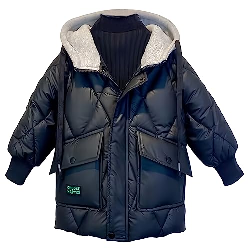 LSHDCER Winterjacke Jungen mit Kapuze Kinder Wintermantel Kinder Winter Jacke Steppjacke Parka, Schwarz, 116 (Etikettengröße: 120) L2951U12 von LSHDCER