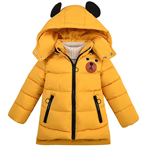 LSHDCER Winterjacke Jungen mit Kapuze Kinder süßer Wintermantel Warme Verdichte Steppjacke Kinderjacke Mädchen, Gelb, 86, (EURL28JIU49Y09) von LSHDCER