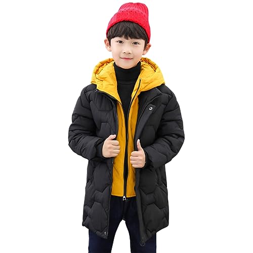 LSHDCER Winterjacke Jungen mit Kapuze Mädchen Wintermantel Kinder Baumwolle Gefuetterte Winter Jacke Steppjacke, Schwarz, 164 (Etikettengröße: 170) L2974U17 von LSHDCER