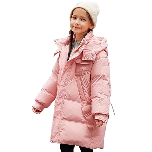 LSHDCER Winterjacke Mädchen Wintermantel mit Kapuze Kinder Warme Steppjacke Winter Jacke Winddicht Mittellange Daunenjacke, Rosa, 152-158 (Etikettengröße: 160) L2A23P16 von LSHDCER