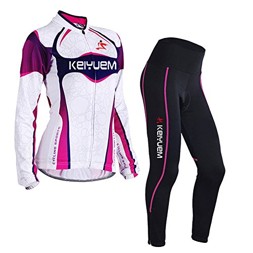 LSHEL Damen UV-Schutz Radbekleidung Set Radhose Trikot Lange Ärmel Sportbekleidung, violett, EU XL(Label: XXL) von LSHEL