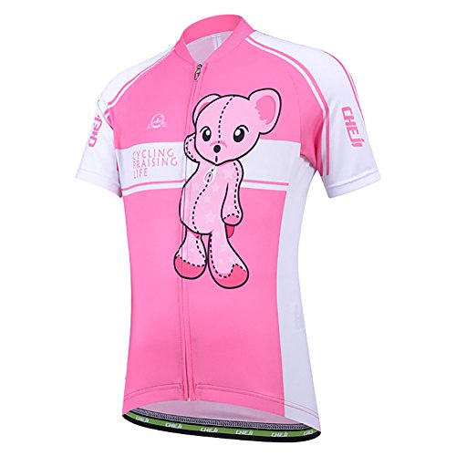 LSHEL Fahrradtrikot für Kinder, kurzärmlig, Cartoon, Rennrad, Mountainbike, Radhose für Mädchen und Jungen, atmungsaktiv, Trikot-Rosa, 122/128(Herstellergröße: L) von LSHEL