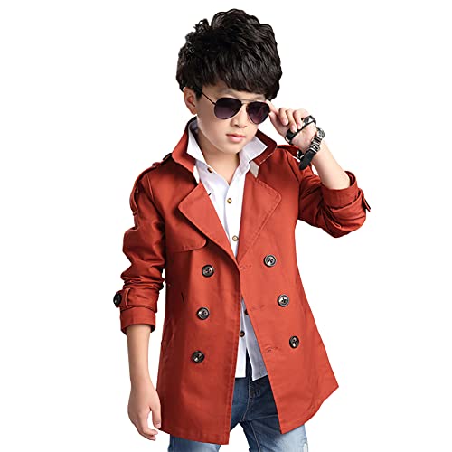LSHEL Kinder Trenchcoat Jungen Übergangsjacke Klassische Windjacke Frühling Jacke Herbst Mantel, Rot, 130 von LSHEL