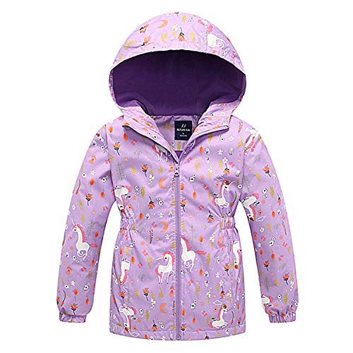 LSHEL Kinder Übergangsjacke Mädchen Softshelljacke mit Kapuze Winddicht Atmungsaktiv Softshell Jacke für Frühling Herbst, Lila, 150 von LSHEL