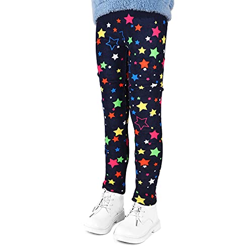 LSHEL Leggins Kinder Mädchen Gefütterte Leggings Herbst Winter Warm Hose Thermohose Thermoleggins, Stern auf Schwarz, 160/9-10 Jahre von LSHEL