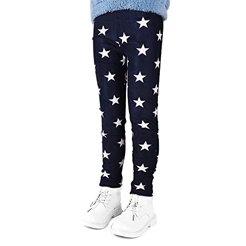 LSHEL Leggins Kinder Mädchen Gefütterte Leggings Herbst Winter Warm Hose Thermohose Thermoleggins, Weiße Sterne, 120/3-4 Jahre von LSHEL