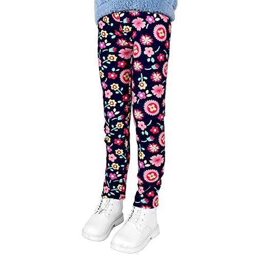 LSHEL Leggins Kinder Mädchen Gefütterte Leggings Herbst Winter Warm Hose Thermohose Thermoleggins, Blumen, 130/5-6 Jahre von LSHEL