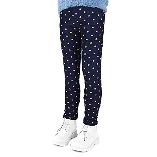 LSHEL Leggins Kinder Mädchen Gefütterte Leggings Herbst Winter Warm Hose Thermohose Thermoleggins, Farbige Punkte, 140/6-7 Jahre von LSHEL