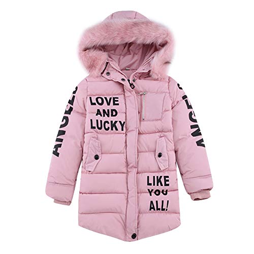 LSHEL Mädchen Winterjacke Kinder Daunenjacke mit Fellkapuze Wintermantel Winter Oberbekleidung Steppjacke, Rosa, 134-140 von LSHEL