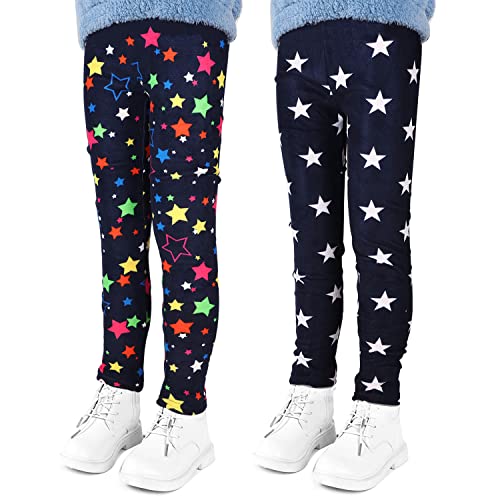 LSHEL Thermoleggings Mädchen Kinder Leggings Gefütterte Leggins Herbst Winter Warm Hose Thermohose Thermoleggins 2 Stück, Stern auf Schwarz + Weiße Sterne, 120/3-4 Jahre von LSHEL