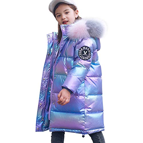 LSHEL Winterjacke Mädchen Daunenjacke mit Fellkapuze Kinder Daunenmantel Steppjacke Warm Verdickte Übergangsjacke Parka Winddichter Wintermantel, Violett, 122-128 von LSHEL