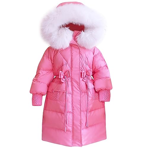 LSHEL Winterjacke Mädchen Warm Lange Wintermantel Winddichte Oberbekleidung Steppjacke Kinder Baumwolljacke mit Kapuze, Rosa, 122-128 (Etikettengröße: 130) L2A28A13 von LSHEL