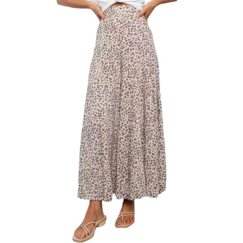 Frauen Casual Hohe Taille Hosen, Leopard Print Cotton Wide Leg Flare Pants, Sommer Lange Palazzo Hose Lounge Strandhose mit Tasche (Color : Leopard Print, Size : S) von LSHZMR