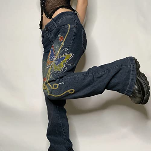 Jeans Mit Niedriger Taille, Schmetterlingsstickerei, Niedlich, Y2K, Jogger, Damen, Vintage, Cargohose, Beiläufig, Locker, Gerade Jeanshose,Blau,M Jeans Mit Niedriger Taille, Schmetterlingsstickerei, Niedlich, Y2K, Jogger, Damen, Vintage, Cargohose, Beiläufig, Locker, Gerade Jeanshose,Blau,M von LSJSN