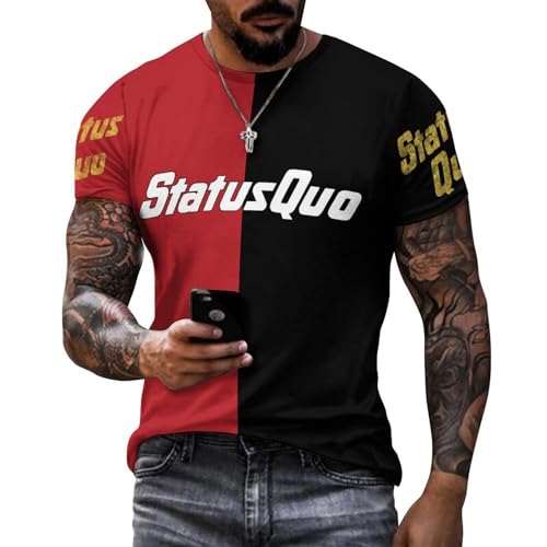 LSMCCOTP Sta-Tus Logo Qu-o Herren-T-Shirt, Baumwolle, kurzärmelig, Rundhalsausschnitt, weiches schwarzes T-Shirt, Basic, lässig, Fans, Geschenk, Tops, Stil:, XL von LSMCCOTP