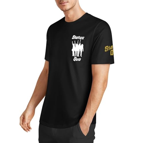 Sta-Tus Logo Qu-o Herren-T-Shirt, Baumwolle, kurzärmelig, Rundhalsausschnitt, weiches schwarzes T-Shirt, Basic, lässig, Fans, Geschenk, Tops, Schwarz, S von LSMCCOTP