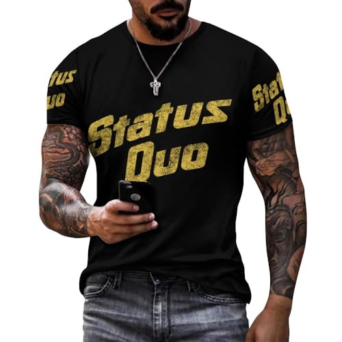 Sta-Tus Logo Qu-o Herren-T-Shirt, Baumwolle, kurzärmelig, Rundhalsausschnitt, weiches schwarzes T-Shirt, Basic, lässig, Fans, Geschenk, Tops, Stil:, L von LSMCCOTP