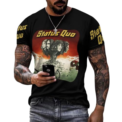 Sta-Tus Logo Qu-o Herren-T-Shirt, Baumwolle, kurzärmelig, Rundhalsausschnitt, weiches schwarzes T-Shirt, Basic, lässig, Fans, Geschenk, Tops, Stil:, XXL von LSMCCOTP