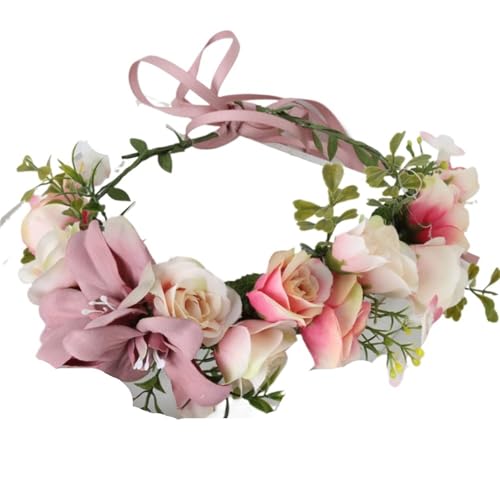 Blumenkrone Stirnbänder Blumenkrone Kranz Brautgirlande for Frauen Handgemachtes Stirnband Fee Diademe Hochzeit Party Brautjungfer Haarschmuck(Color 1) von LSNNMU