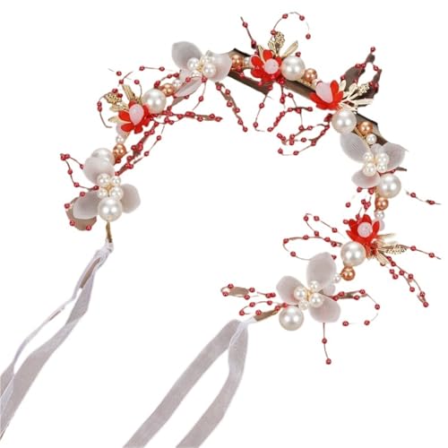 Blumenkrone Stirnbänder Kopfkranz Blumenkrone for Haare Blumenmädchen Kopfschmuck Kränze for Mädchen Blumen Diademe Reif(Red) von LSNNMU