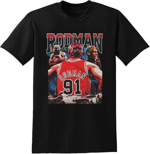 Dennis Rodman 91 Retro Vintage Style Mens Black T-Shirt Hemden(XX-Large) von LSQ&SL