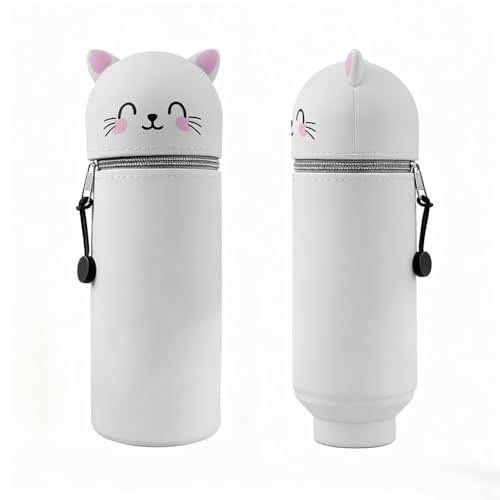 LSQNEW Silikon Federmäppchen mit Tierdesign - 2 in 1 Weiche Silikontasche Federmäppchen aus weichem Silikon | Federmappe & Stiftehalter | Schlampermäppchen für Schule, Büro (Katze) von LSQNEW