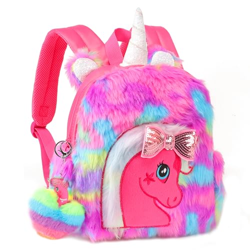 LSSAGOON Einhorn Kindergartenrucksack Mädchen, Plüsch Kinderrucksack, Personalisierter Kawaii Rucksack Kinder Schule, Rucksack Kindergarten für Kindergarten Grundschule, Geschenke für Geburtstag Xmas von LSSAGOON