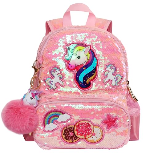 LSSAGOON Einhorn Rucksack Kinder Mädchen, Pailletten Kinderrucksack, Personalisierter Kawaii Schulrucksack, Rucksack Kindergarten für Kindergarten Grundschule, Geschenke für Geburtstag Xmas von LSSAGOON