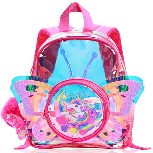 LSSAGOON Einhorn Schmetterling Flügel Rucksack Mädchen, Laser Durchsichtiger Rucksack Schule für Kindergarten, Vorschule, Grundschule, Nniedlich Cartoon Kinderrucksäcke,Geschenke für Xmas Geburtstag von LSSAGOON