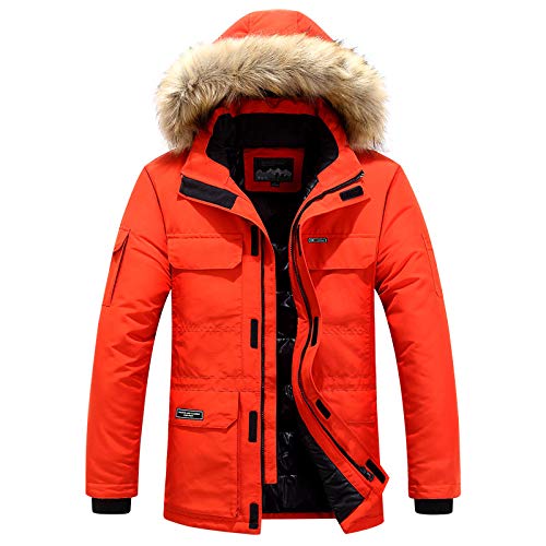 LSSM Baumwolljacke FüR GeschäFtsleute In üBergrößE, Winterbaumwollmantel Und Kapuzenjacke Mit Pelzkragen Jacke Mit Kapuze Biker Kunstleder Jacke Mit Gesteppten Bereichen Orange XXXL von LSSM