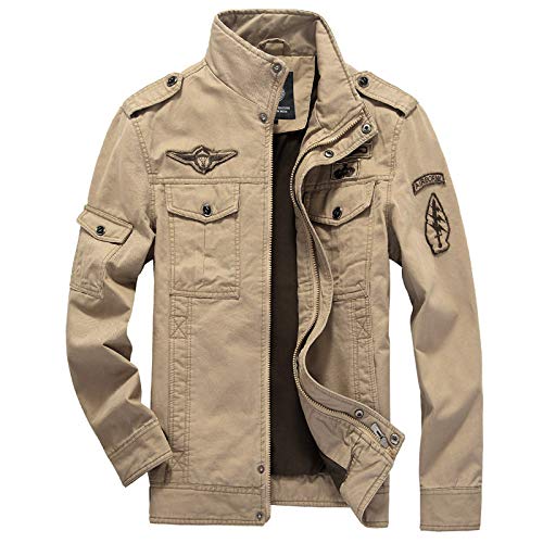 LSSM Herbst- Und Winter-Herrenjacken, MilitäRuniformen, Freizeitjacken, Herren-Baumwolljacken Blouson Mit ReißVerschlusstaschen Herrenjacke Jacke Mit Kapuze Biker Kunstleder Jacke Braun Xl von LSSM