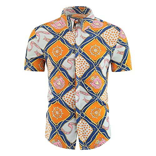 LSSM Herren Kurzarmhemd Sommermode LäSsig Bedruckter Cardigan Schmales Hemd Hemd Slim-Fit Hemden Leinenhemd Herren Freizeithemd äRmelläNge Regular Fit Kragenloses Shirt Orange XXL von LSSM