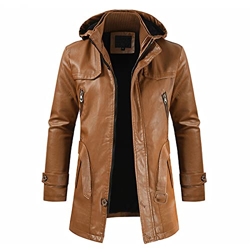 LSSM Herren Mittellange Lederjacke Pu-Leder Trenchcoat Herrenjacke Jacke Mit Gesteppten Bereichen Regenjacke üBergangsjacke Wasserabweisend Herren Jeansjacke Orange M von LSSM