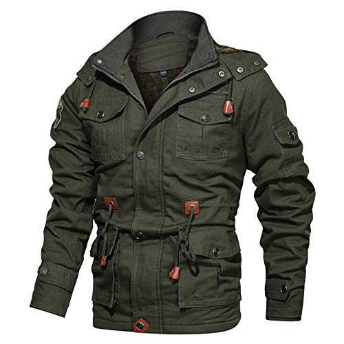 LSSM Winter LäSsige Herrenjacke Mit Kapuze Sowie Samtdicke, Mittellange Jacke Bomber Jacke Multi Taschen Feldjacke Jacke Parka Winterjacke Standard Outdoor Jacke Parka GrüN 3XL von LSSM