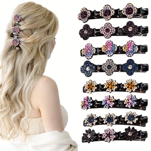 Haarspangen mit glänzenden Kristallsteinen, geflochtene Haarspangen für Damen, 3-Wege-Flechten, Entenschnabel-Clip mit 3 kleinen Haarspangen, Haarstyling, geteilte große Haarspangen, 8 Stück von LSSSWM