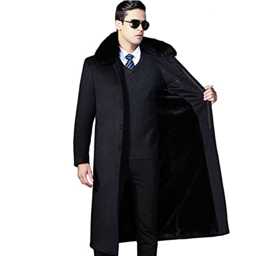 LSTGJ Männer Kaschmirschichten Pelz langes Geschäft Peakoat for männliche Verdicken Warme Graben Winter Vater Mantel Arbeit (Color : Black, Size : 2XL.) von LSTGJ