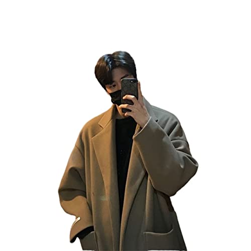 Winter lange Wollmantel Herren Lässige Übergroße Wollmantel Männer Wild Lose Koreanische Stil Wollmantel Herren Mantel Arbeit (Color : Light Curry Color, Size : L.) von LSTGJ