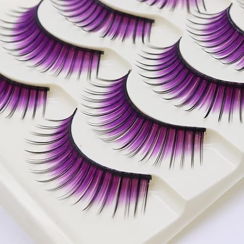 LSTHK Falsche Wimpern, 5 Paare 3D Fake Lashes Natürlich Look Bunte Künstliche Wimpern, Fluffy False Eyelashes für Die Arbeit, Dating, Party, Cosplay (Purple) von LSTHK