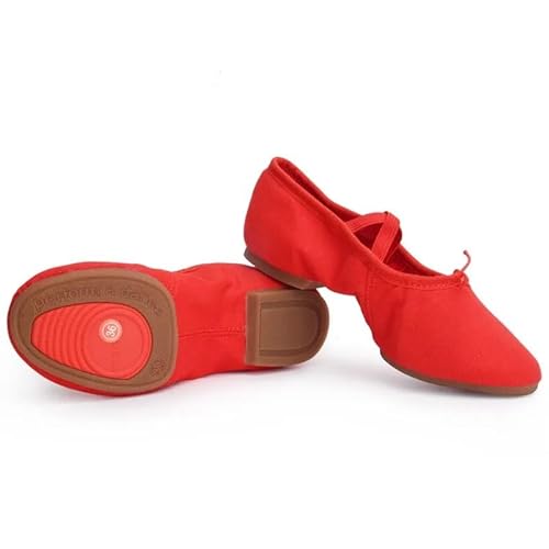 Ballett Spitzenschuhe Tuch Natürliche Leder Ballett Tanz Schuhe for Frauen Mittleren Ferse Weiche Jazz Salsa Tanzen Schuhe Turnschuhe for Mädchen Yoga Schuhe 735(Color:Cloth Rubber red,Size:1) von LSYHHXC