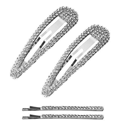 2 Stück diamantbesetzte Haarspangen zum Aufschnappen, mit 2 Stück diamantbesetzten Wortclips, silbernen Wassertropfen-Clip, glänzendem Strass-Haarschmuck, allgleichen Temperament-Pony-Clips von LSYYSL
